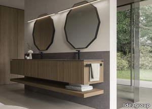 VIACONDOTTI - Wall-mounted oak vanity unit with integrated washbasin _ Ideagroup