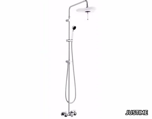 STORY - Wall-mounted chromed brass shower panel with hand shower with overhead shower _ JUSTIME