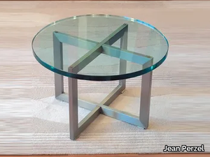 TABLE BASSE 991 - Low round glass coffee table _ Jean Perzel