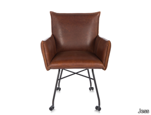 SANNE - Leather chair with castors with armrests _ Jess