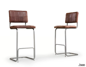 NELSON - High cantilever leather stool with back _ Jess