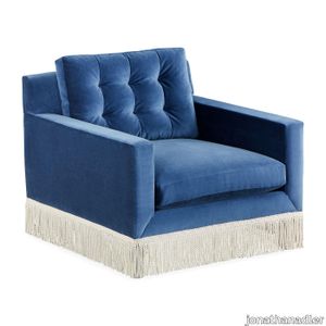 Wright Lounge Chair with Bullion Fringe in Venice Mariner