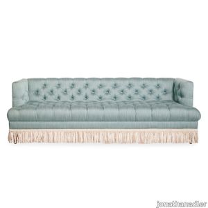 Baxter T-Arm Sofa with Bullion Fringe 26308 Custom GRD 3 / Wood Base 26309 Custom GRD 5 / Wood Base 26311 Custom GRD 7 / Wood Base 26312 Custom GRD 10 / Turned Wood Base