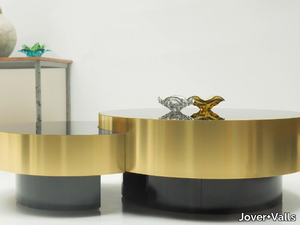 MOON - Moon table set in brass or steel with plinth _ Jover+Valls