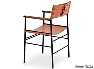 REPOSE - Tanned leather and steel chair with armrests _ Jover+Valls