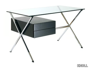 ALBINI DESK - Glass and steel writing desk with wooden drawers _ KNOLL