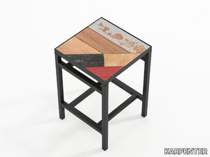 PLANKE - Low reclaimed wood stool with footrest _ KARPENTER