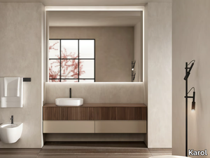 SIGNATURE 01 - Single wall-mounted walnut vanity unit with integrated washbasin _ Karol