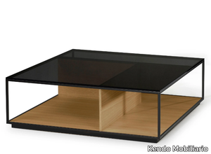 RITA - Low wood and glass coffee table with integrated magazine rack _ Kendo Mobiliario