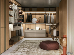 CREMAGLIERA - Corner wooden walk-in wardrobe with integrated lighting _ Kico