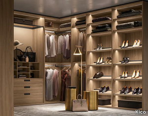 ARMADIO CABINA - Corner wooden walk-in wardrobe with integrated lighting _ Kico