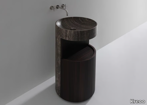 HUG - Freestanding round marble and wood washbasin _ Kreoo