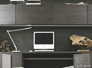 AETERNA - Wooden storage wall with integrated desk _ L'Origine