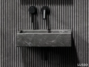 VIA - Wall-mounted rectangular Pietra Grey marble washbasin _ LUSSO