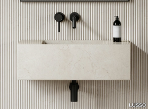 CALLA - Wall-mounted rectangular Crema Marfil marble washbasin _ LUSSO