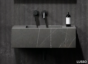 CALLA - Wall-mounted rectangular Pietra Grey marble washbasin _ LUSSO