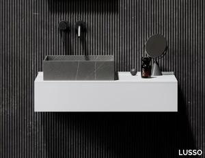 CUBE - Countertop square Pietra Grey marble washbasin _ LUSSO