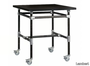 INDUSTRIE - Square wooden high table with castors _ Lambert