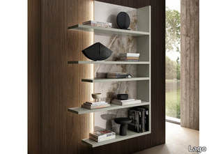 PENTAGRAM - 1451 - Open floating wooden bookcase with built-in lights _ Lago