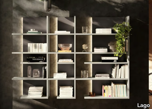 PENTAGRAM - 1455 - Floating wooden bookcase with built-in lights _ Lago