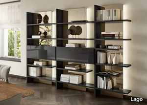 PENTAGRAM - 1457 - Open wooden bookcase with built-in lights _ Lago