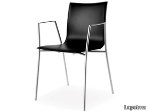 THIN - Stackable steel and wood chair with armrests _ Lapalma