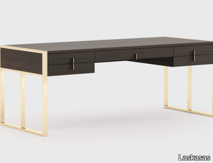 ALLIE - Rectangular stainless steel and wood writing desk with drawers _ Laskasas