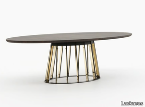 ANN - Oval stainless steel and wood dining table _ Laskasas