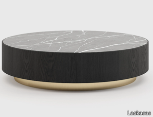 GOLD - Low round wood and marble coffee table _ Laskasas