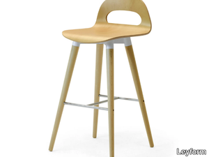 SAMBA WOOD - High wood veneer stool with back _ Leyform