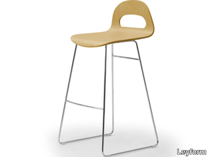 SAMBA WOOD - High sled base multi-layer wood and steel stool _ Leyform