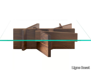 ASHERA - Low square wood and glass coffee table _ Ligne Roset