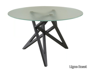 ENNÉA - Round table with wooden base and glass top _ Ligne Roset