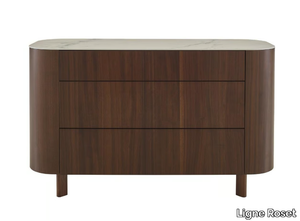 PARABOLE - Chest of drawers in walnut with marble effect stoneware top _ Ligne Roset