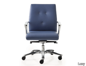ONE - Leather office chair with castors with 5-Spoke base _ Luxy
