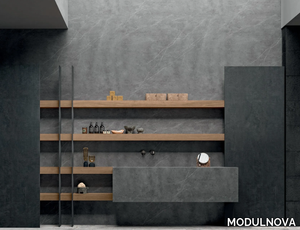 BLADE - Open tall porcelain stoneware bathroom cabinet with storage _ MODULNOVA