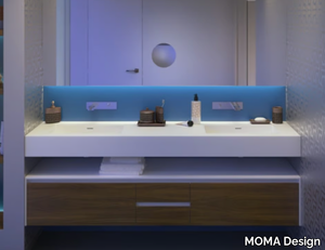 SYSTEM DESK - Wall-mounted Solid Surface washbasin with integrated countertop _ MOMA Design