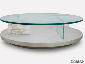 PURO - Low round wood and glass coffee table _ MORADA