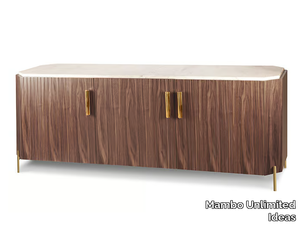 MALCOLM - Wood veneer and marble sideboard with doors _ Mambo Unlimited Ideas