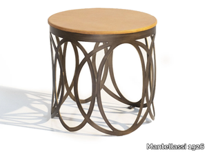 VALZER - Round leather and acid etched brass coffee table _ Mantellassi 1926