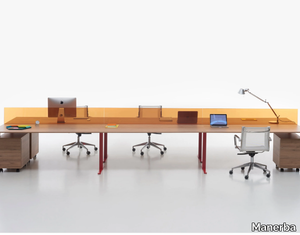 T-LEG - Multiple wooden office desk with desk screens _ Manerba