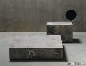 EDGE L TUNDRA GREY - Low square marble coffee table _ Maami Home