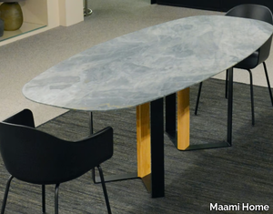 NIBBLES WOOD GRIGIO NUVOLATO - Oval marble table _ Maami Home