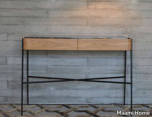 BOUVET PORTORO - Rectangular console in wood and marble with drawers _ Maami Home