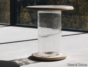 BUBBLE TRAVERTINE - Low round coffee table in natural stone and blown glass _ Maami Home