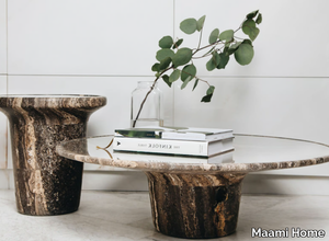 DATA BLACK TRAVERTINE - Low round natural stone coffee table _ Maami Home