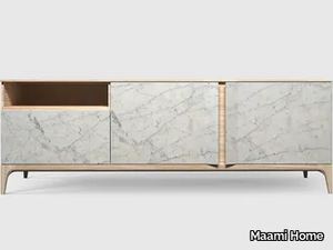 STORM CARRARA - Sideboard in marble and wood with hinged doors _ Maami Home