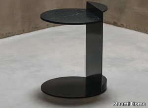 LINEA NERO MARQUINA - Low round coffee table in marble and aluminum _ Maami Home