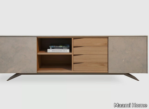 TRIGONO ATAÍJA LIMESTONE - Sideboard in marble and wood with hinged doors _ Maami Home