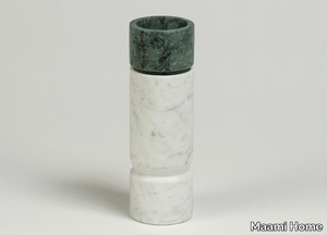 TUBE TALL - Vase in Carrara marble and green Guatemala marble _ Maami Home